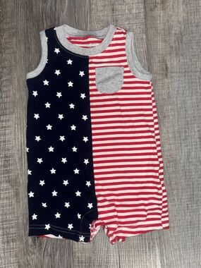 Striped Red & Navy Star Sleeper Romper